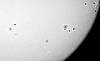 � S. Bergthal; Sonne am 20.05.01 um 9.00 Uhr MEZ, mit Zeiss AS 100/1000 und Herschelkeil. Okularprojektion mit Zeiss O-16. Brennweite f = 4.300 mm. Belichtungszeit t = 1/500 s auf Kodak Select 100