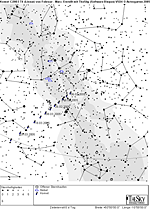 � Astrogarten; Aufsuchkarte f�r den Kometen C/2003 T4 (Linear) von Februar bis M�rz.